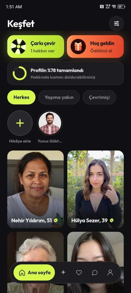 Limzy keşfet ekranı