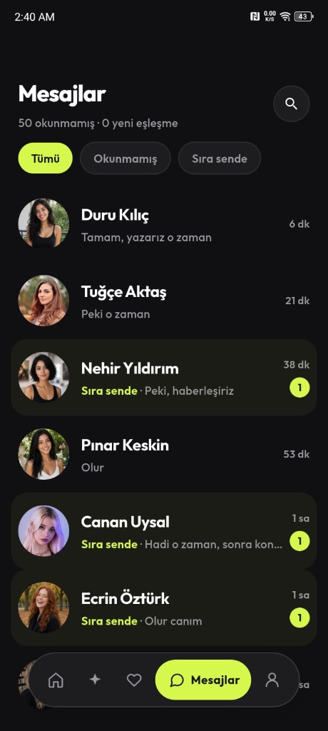Limzy mesajlar ekranı